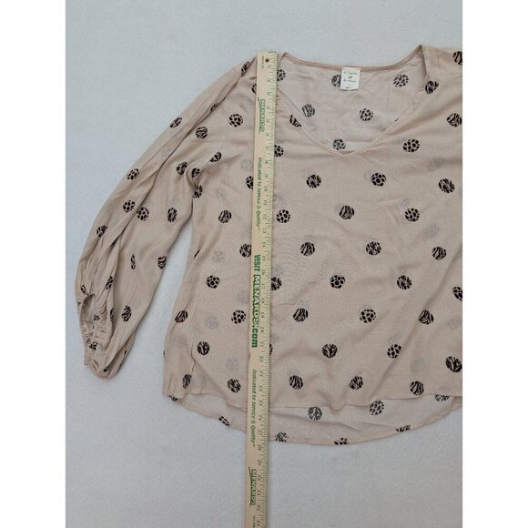 By Together Women's Top Size Large Beige Print Ballon Sleeve Flowy Boho Bohemian - Picture 7 of 11